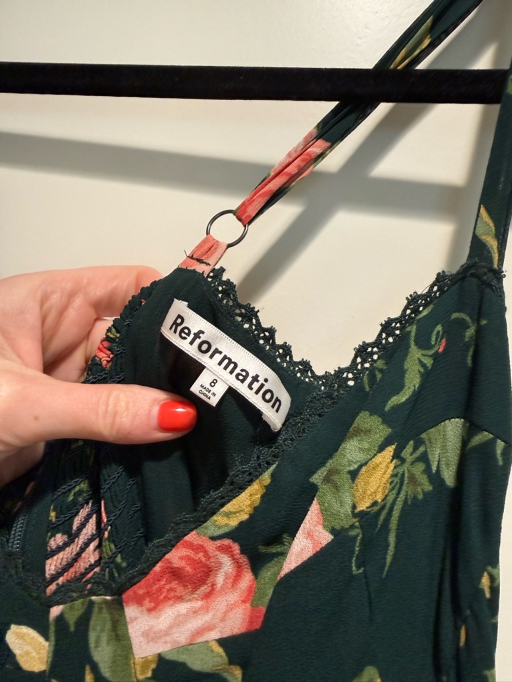 Reformation Dark Green Maxi Dress with Pink Floral Print - Picture 4 of 9